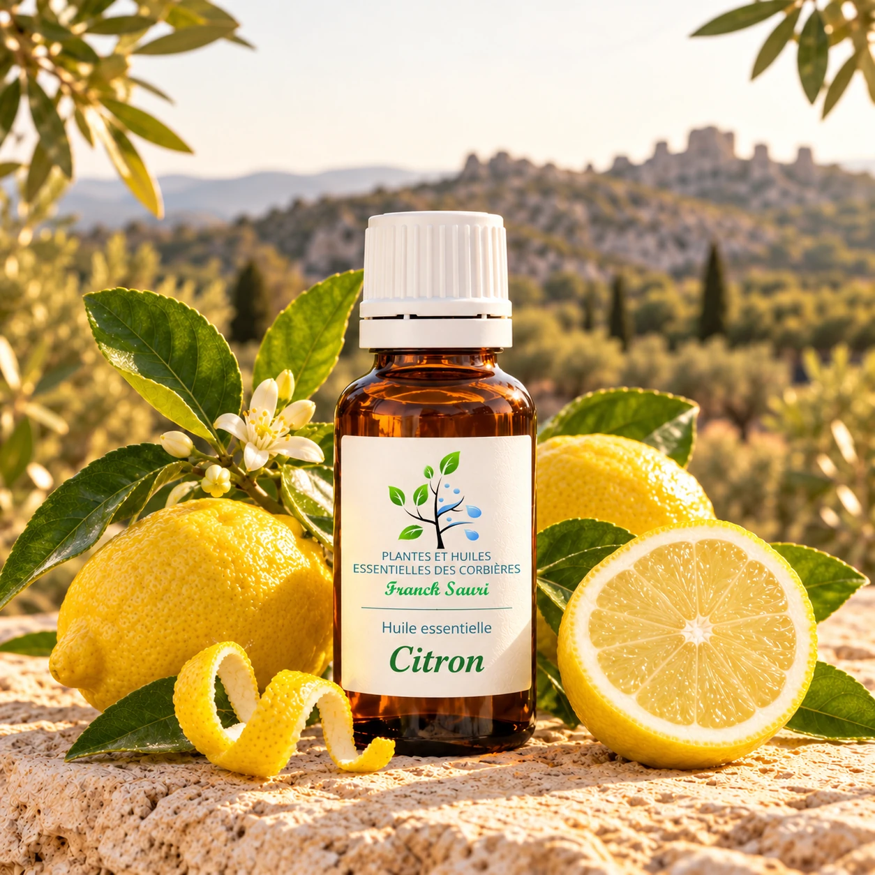 Huile essentielle citron bio (zeste) avec sa plante associée – Franck Sauri