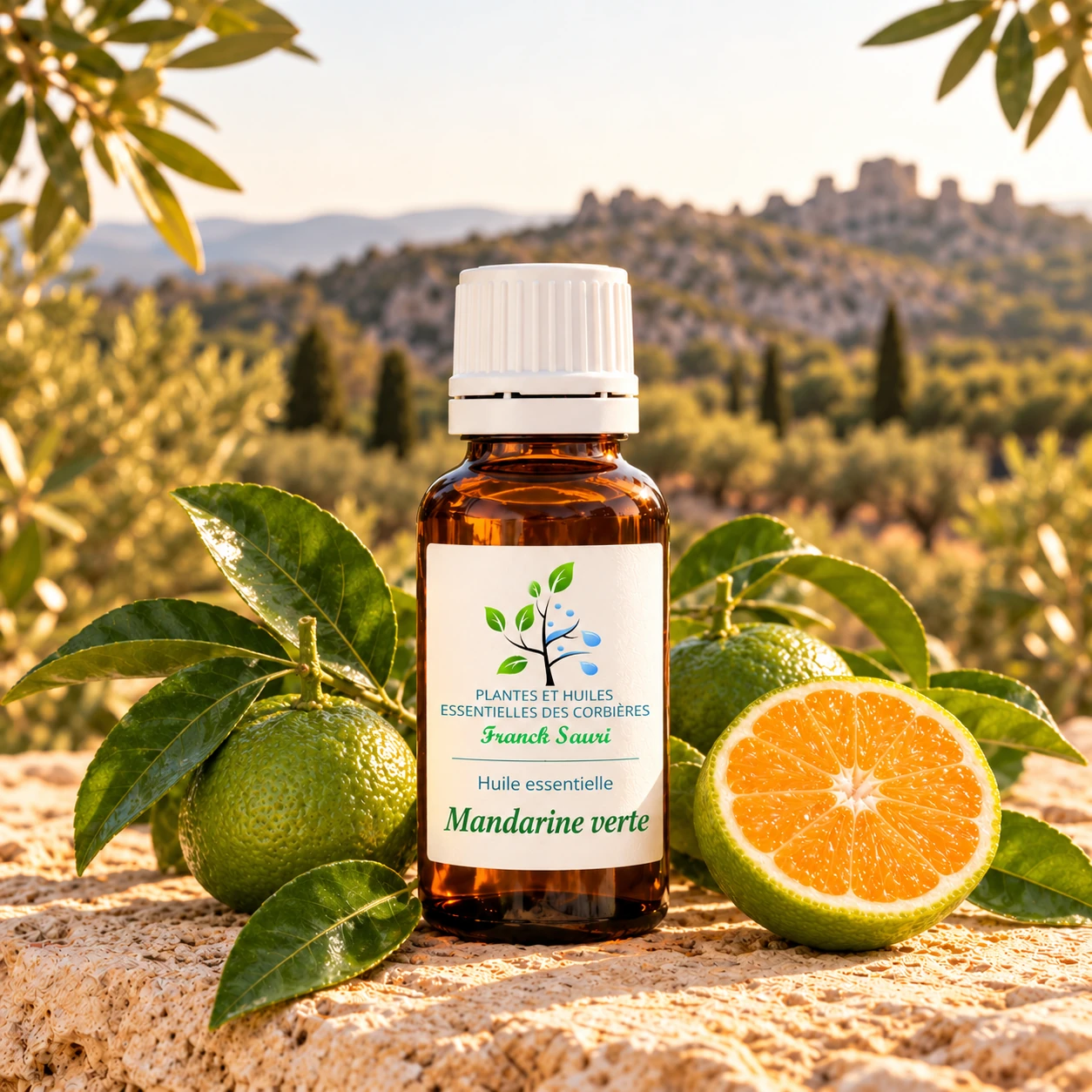 huile essentielle de mandarine vert bio avec sa plante associée – Franck Sauri