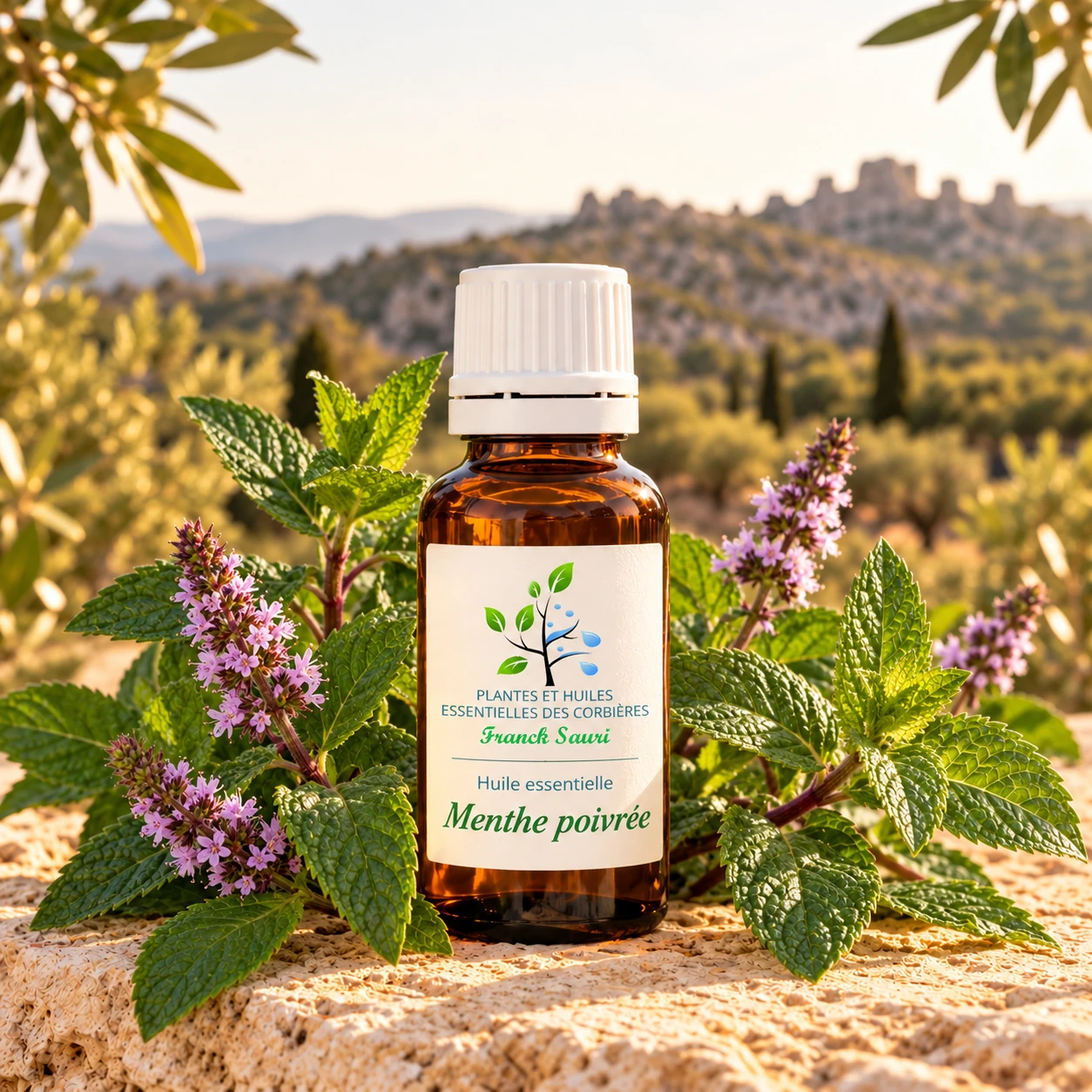 huile essentielle menthe poivrée bio (mentha piperita)(origine France,Corbieres) avec sa plante associée – Franck Sauri