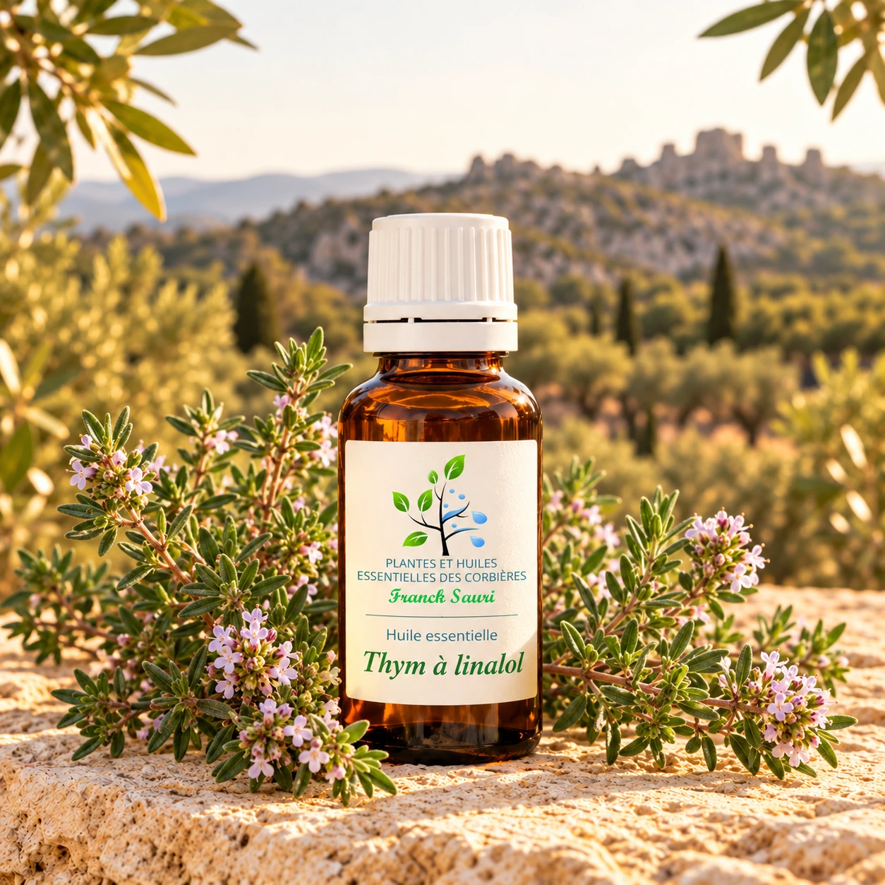 huile essentielle de thym linalol bio (origine France corbières) avec sa plante associée – Franck Sauri