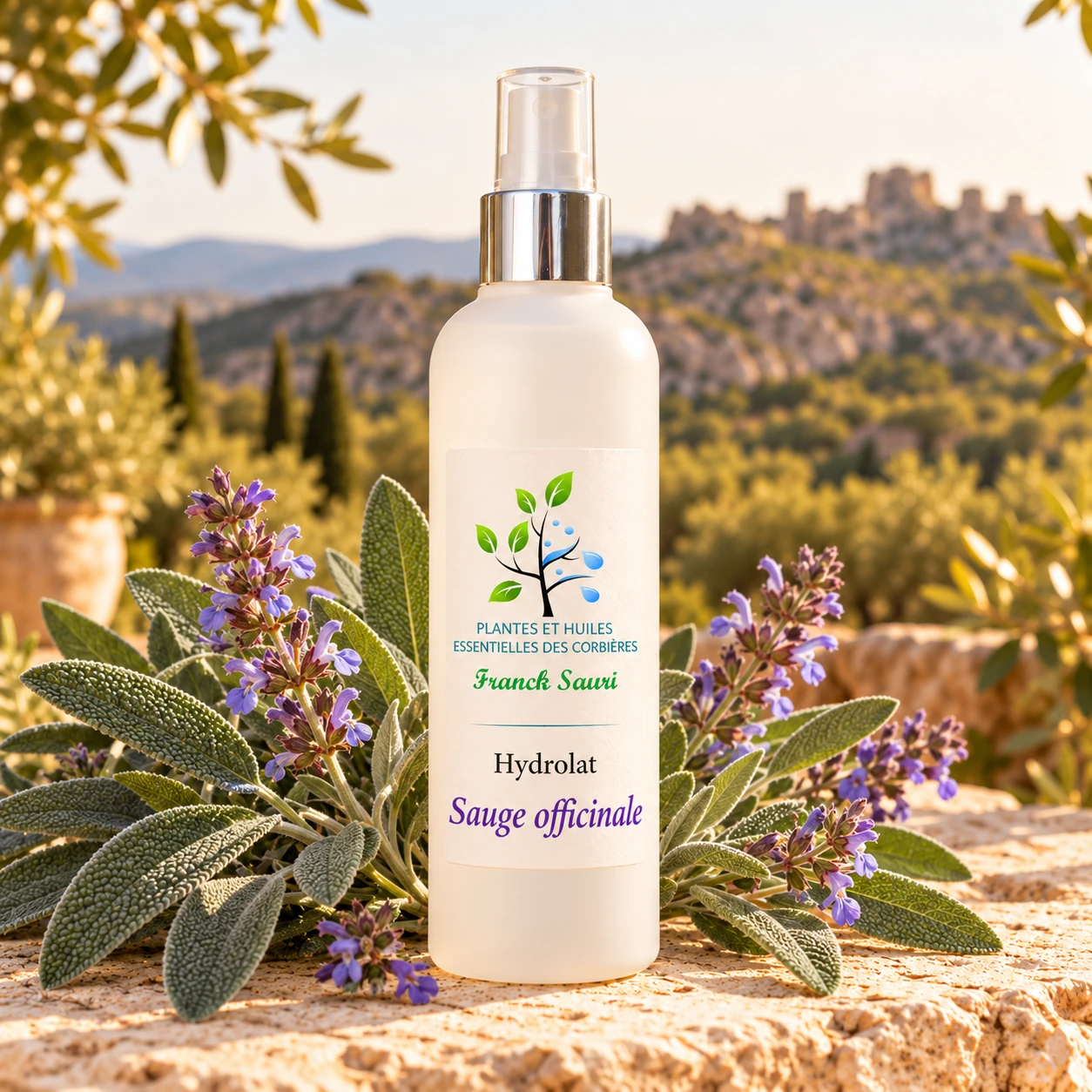 Hydrolat de sauge officinales bio avec sa plante associée – Franck Sauri