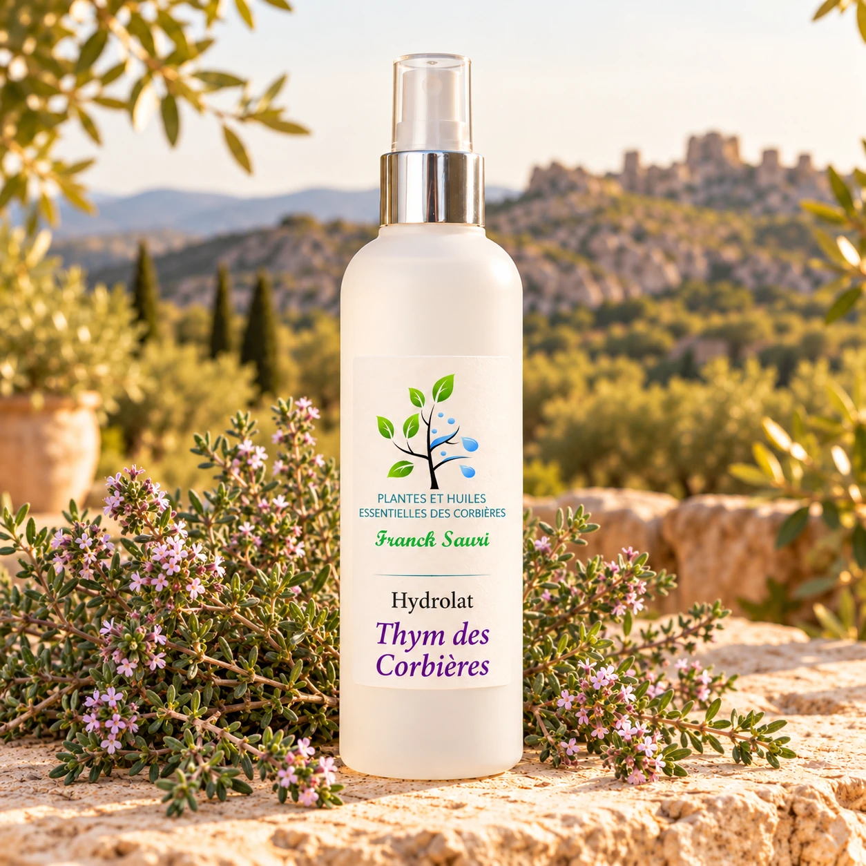 Hydrolat de Thym des Corbières bio avec sa plante associée – Franck Sauri